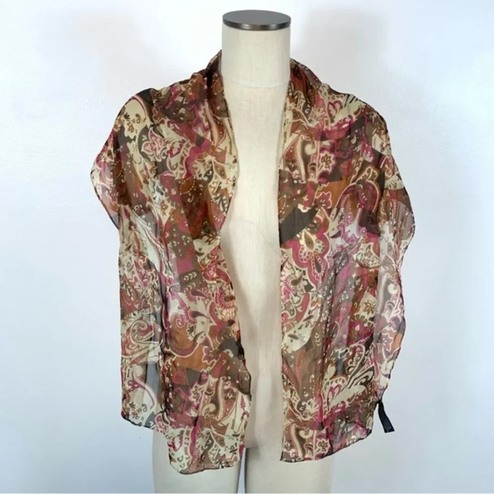 CJ Banks Floral Paisley Abstract Print Oblong Scarf Silky Sheer